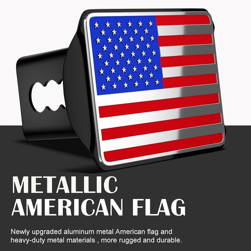 OGYE Heavy American Flag Metal Trailer Hitch Cover for 2 Inch Receivers (with 5/8-inch Pin Diameter Trailer Hitch Lock,Chrome&Blue&Red) - Image 2